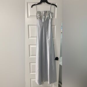Beautiful Silver long sequin top Prom Dress